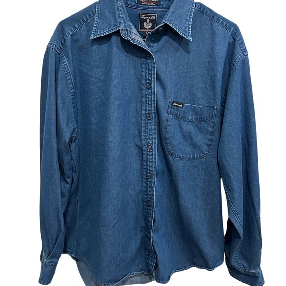 Faconnable Long Sleeve Front Pocket Button-Up Denim Shirt Size L Classic - Picture 1 of 9